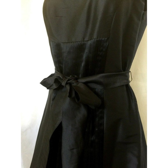 Lafayette 148 Taffeta Dress Fit Flare Black Belted - Picture 4 of 6